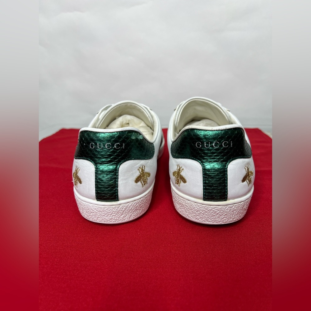 Gucci Ace Sneakers Embroidered Stitched White Green Gold Bees Stars - Picture 4 of 9
